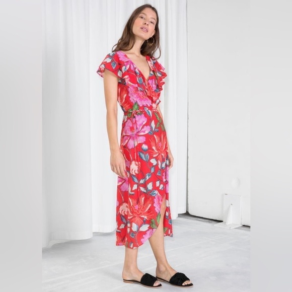 & OTHER STORIES Floral Ruffle Wrap Dress Size 6 - Picture 1 of 16